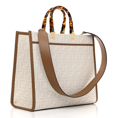 Fendi Glazed Fabric Plexiglass FF Logo Bikini Girls Medium Fendi Sunshine Shopper Tote Bianco Perla Multicolor Miele Scuro 3 of 10