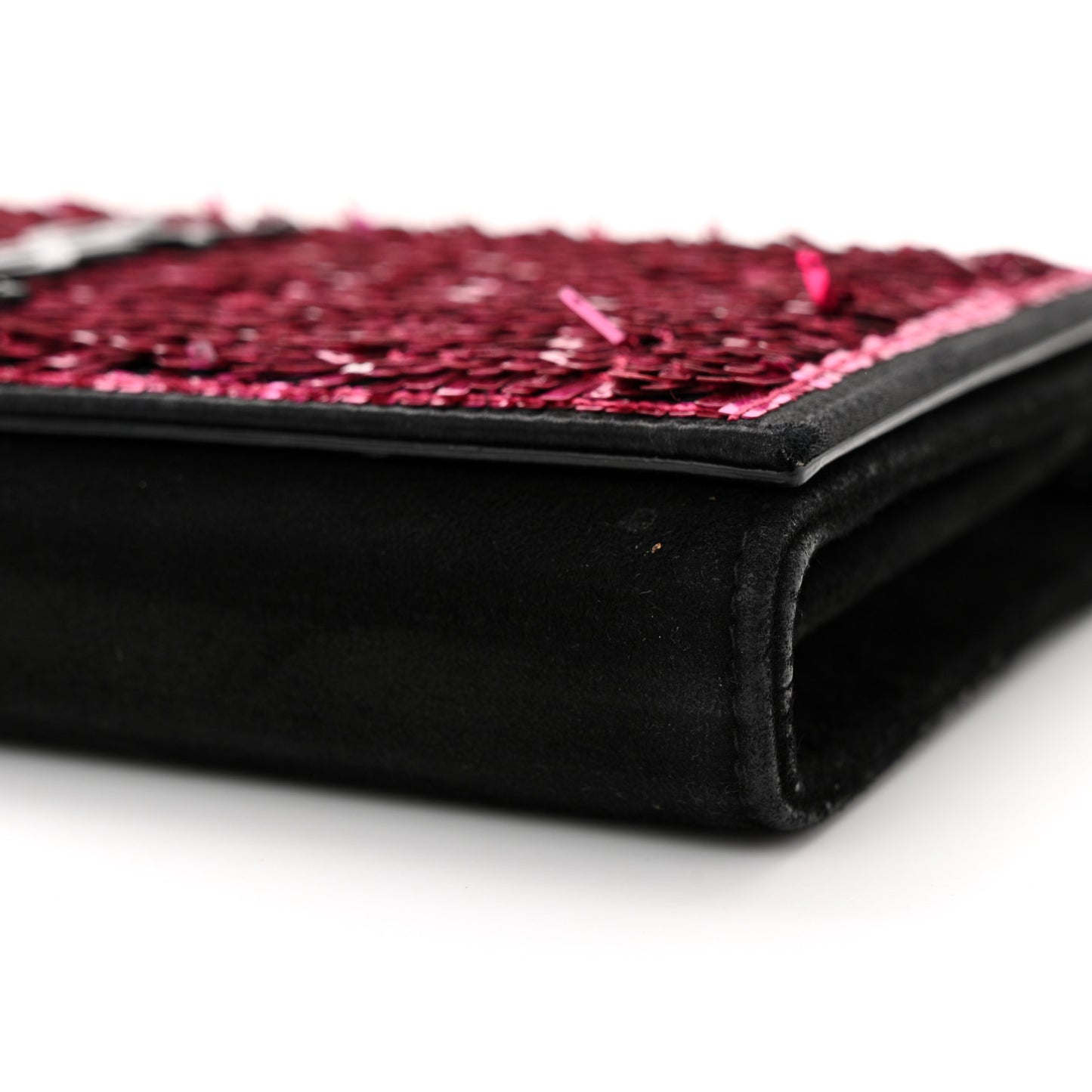 Paillette Suede Monogram Kate Chain Wallet Pink Black