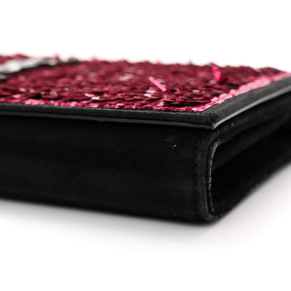 Saint Laurent Paillette Suede Monogram Kate Chain Wallet Pink Black 6 of 14