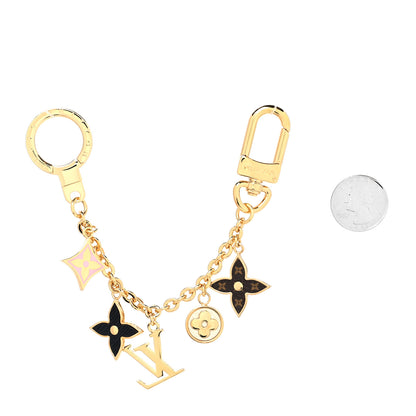 Louis Vuitton Brass Enamel Fleur De Monogram Bag Charm Chain Gold 2 of 4