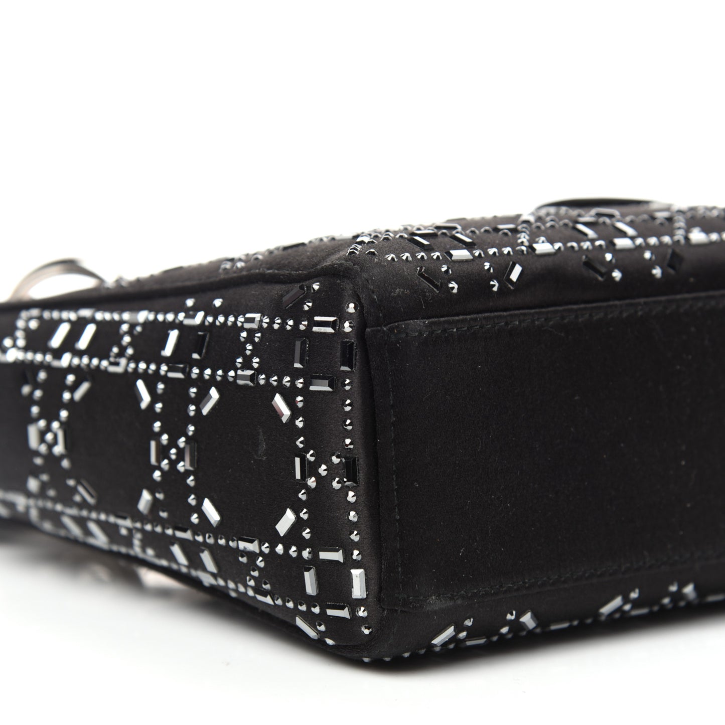 Satin Crystal Cannage Mini Lady Dior Black