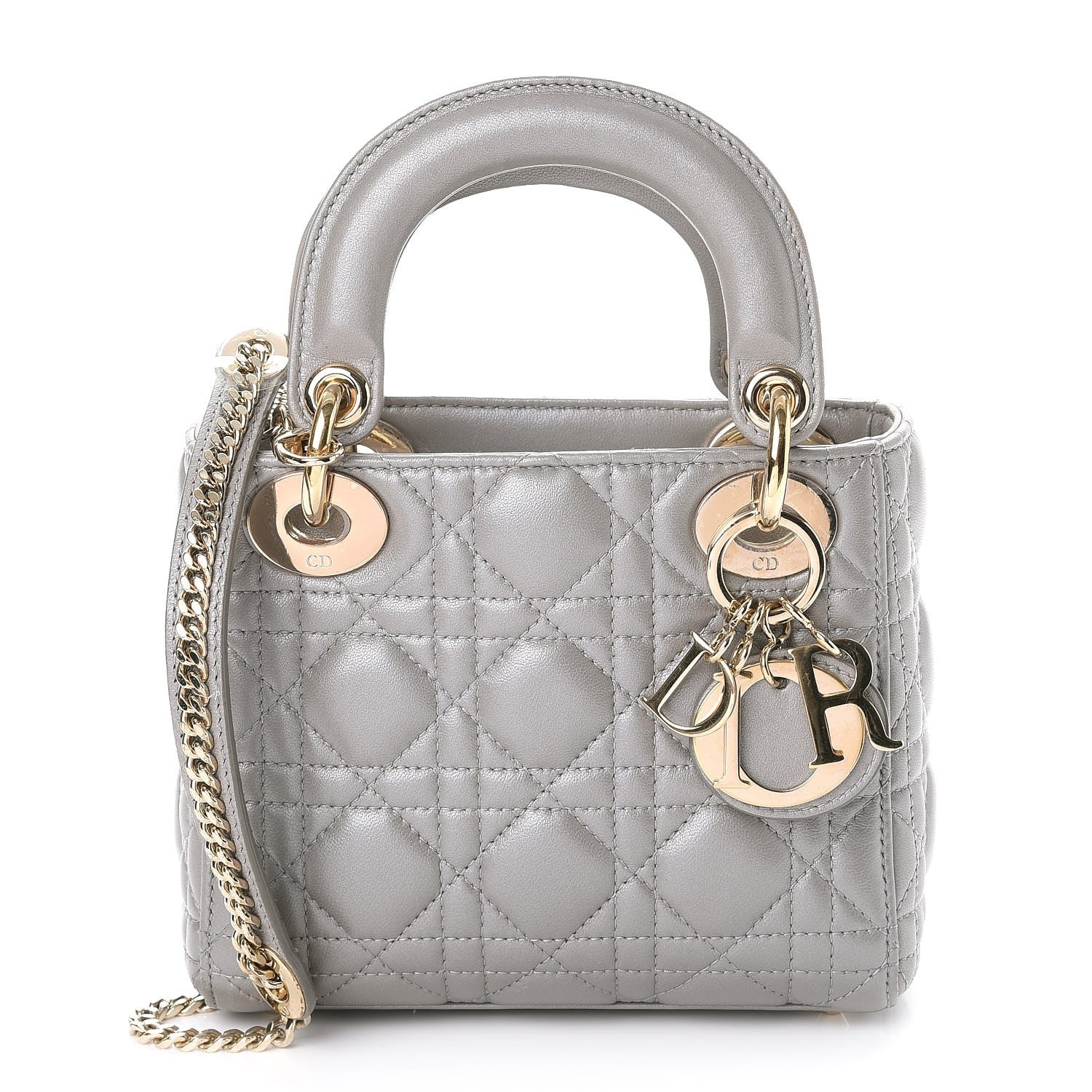 Christian Dior Metallic Lambskin Cannage Mini Lady Dior Grey 1 of 10