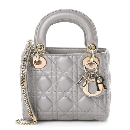 Christian Dior Metallic Lambskin Cannage Mini Lady Dior Grey 1 of 10