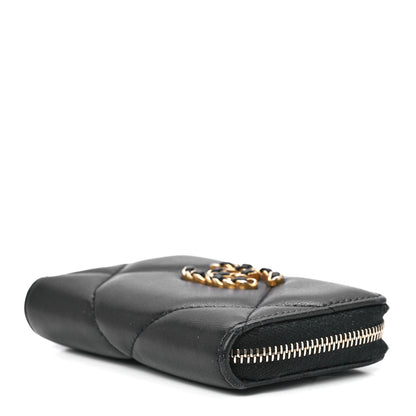 Chanel Lambskin Quilted Chanel 19 Zip Around Coin Purse Wallet Black 9 of 11