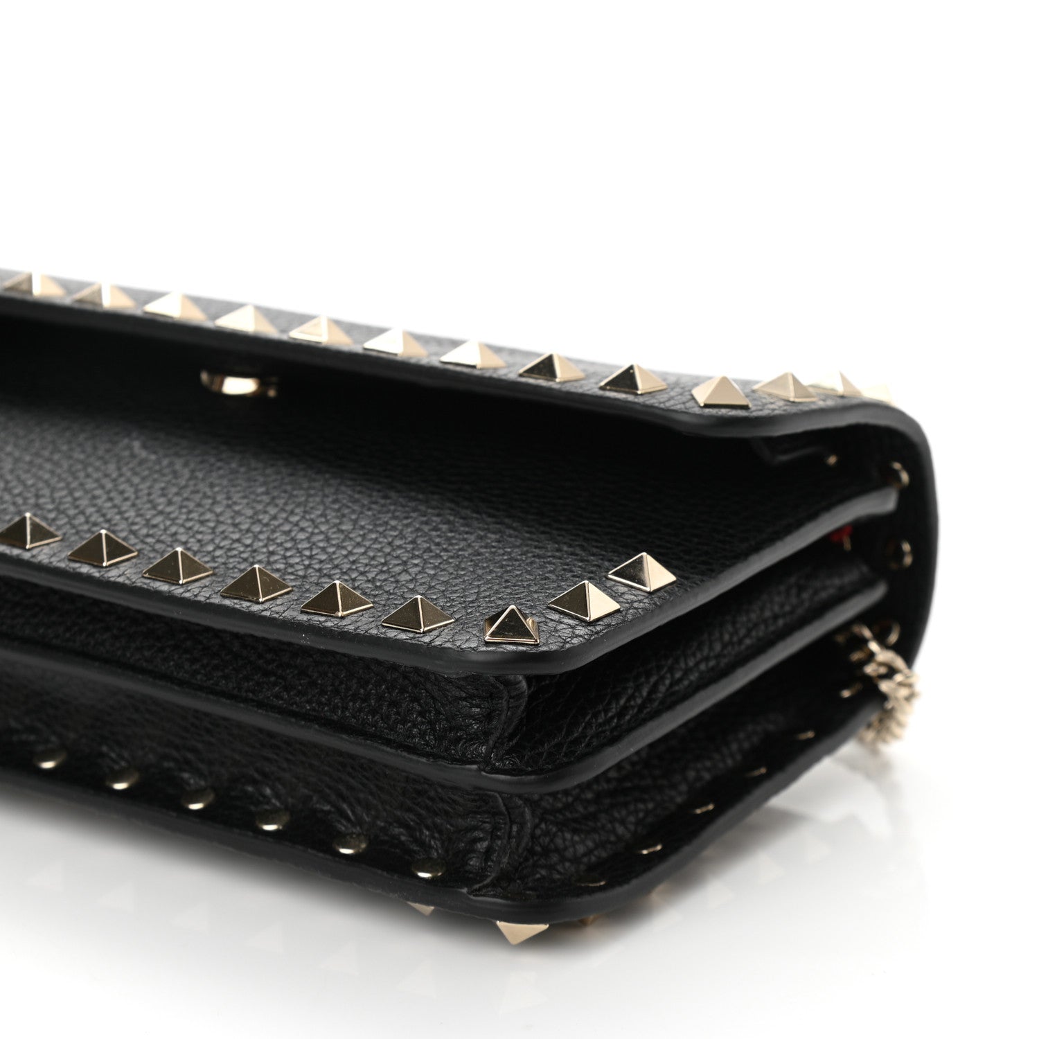Valentino Garavani Pebbled Calfskin Rockstud Flap Wallet On Chain Black 9 of 9