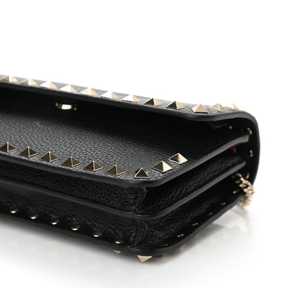 Valentino Garavani Pebbled Calfskin Rockstud Flap Wallet On Chain Black 9 of 9