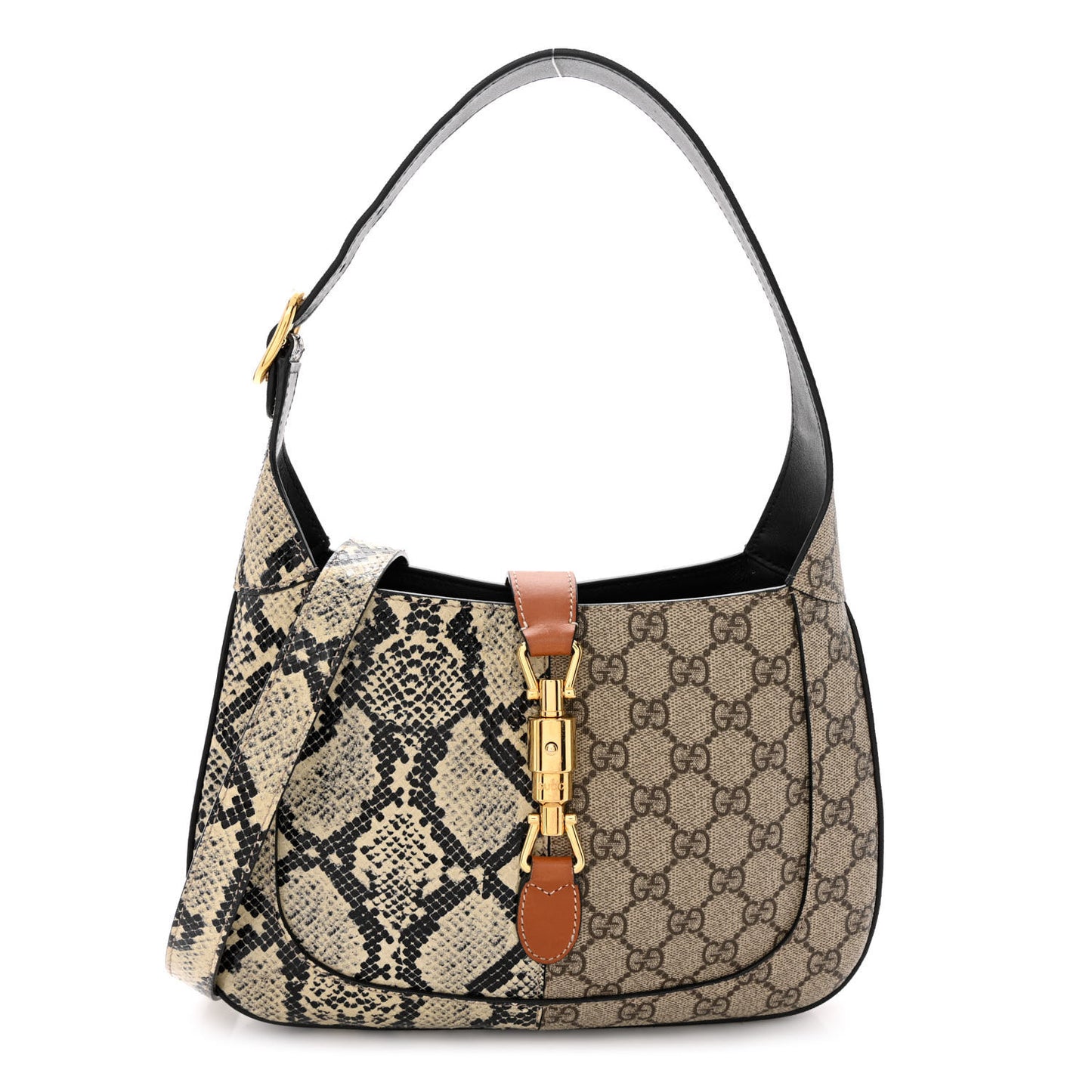 GG Supreme Monogram Snakeskin Small Jackie 1961 Hobo Beige Ebony