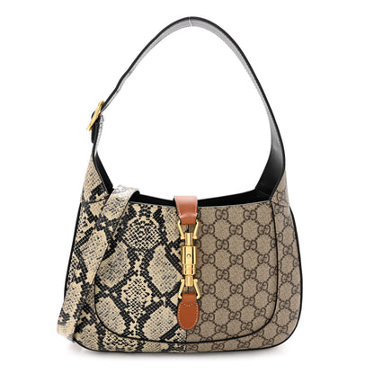Gucci GG Supreme Monogram Snakeskin Small Jackie 1961 Hobo Beige Ebony 1 of 14