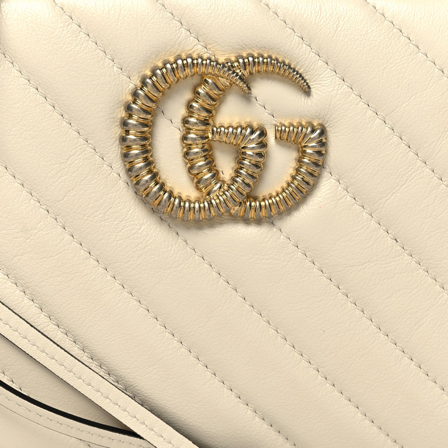 Vintage Effect Calfskin Matelasse Diagonal Small Torchon GG Marmont Chain Shoulder Bag Mystic White Blue Agata