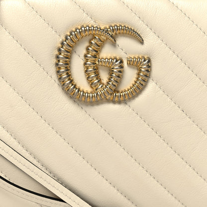 Gucci Vintage Effect Calfskin Matelasse Diagonal Small Torchon GG Marmont Chain Shoulder Bag Mystic White Blue Agata 8 of 11