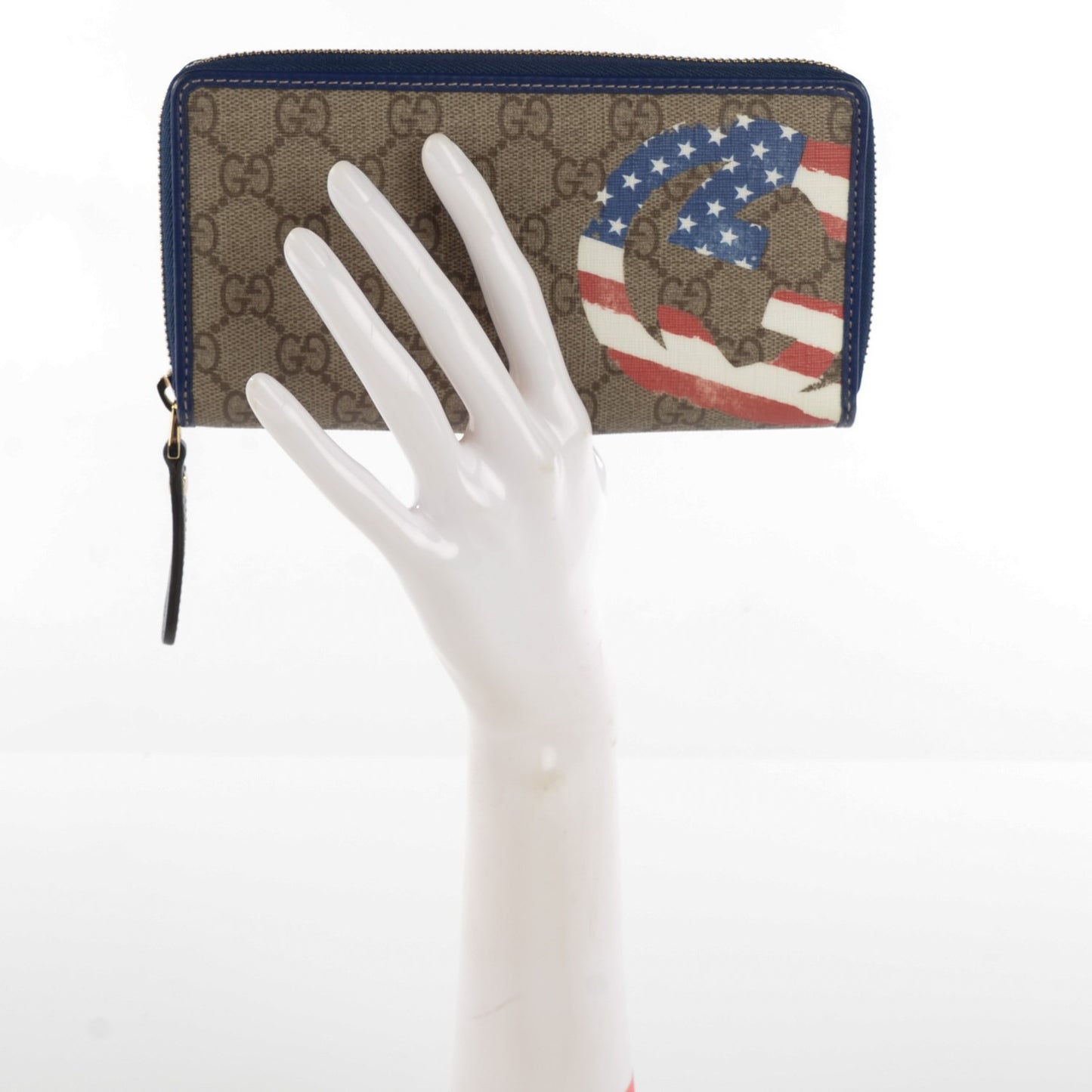 GG Plus Monogram USA Flag Zip Around Wallet Blue