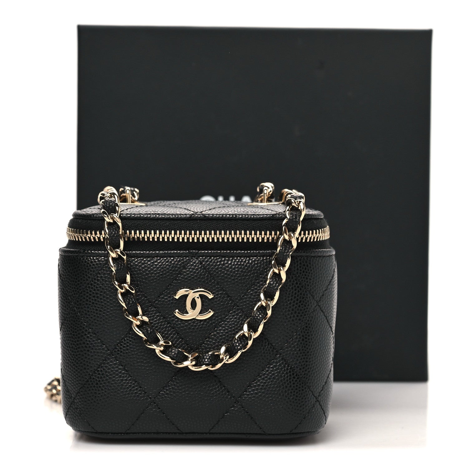 Chanel Caviar Quilted Mini Vanity Case With Chain Black 10 of 10
