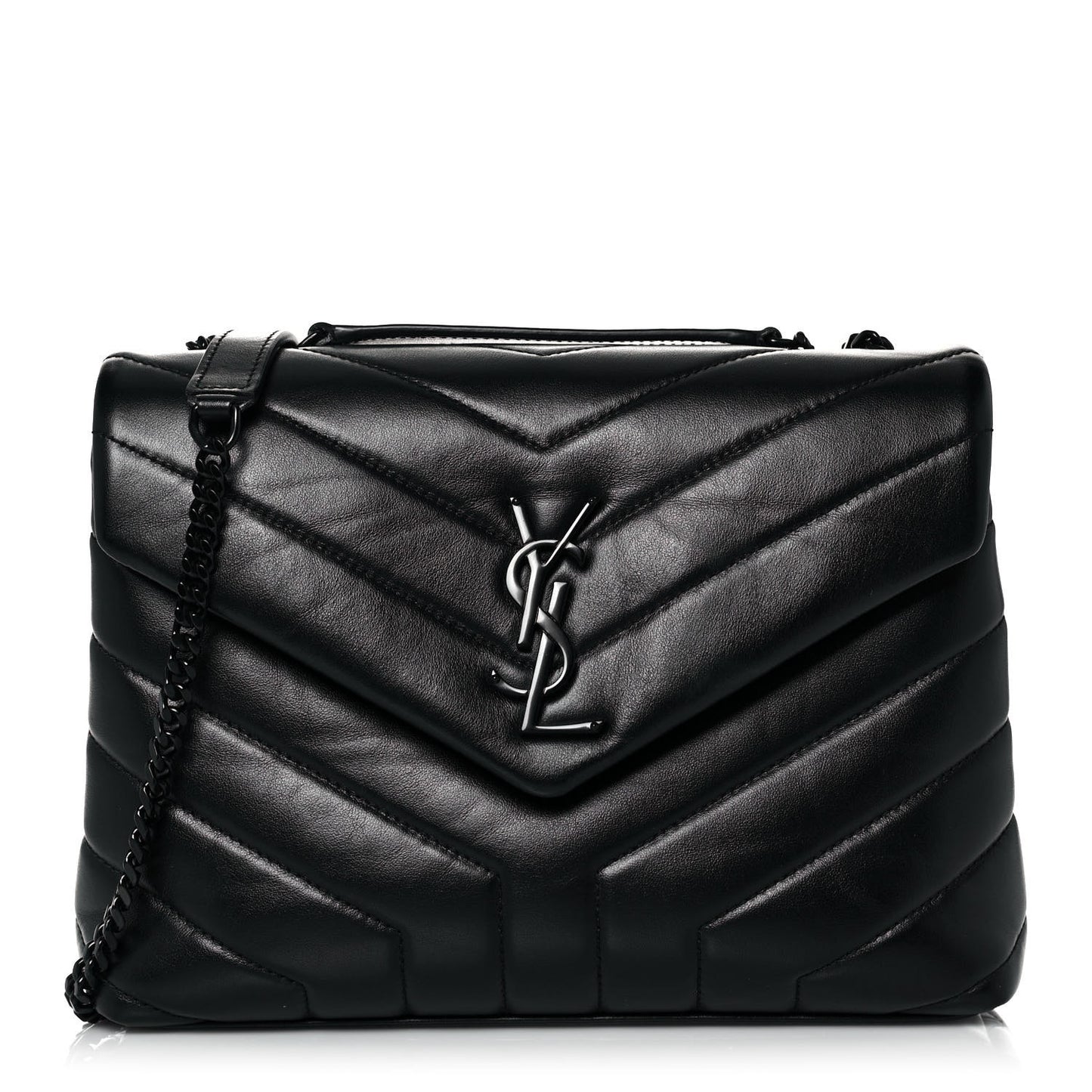 Calfskin Y Quilted Monogram Small Loulou Chain Satchel Black