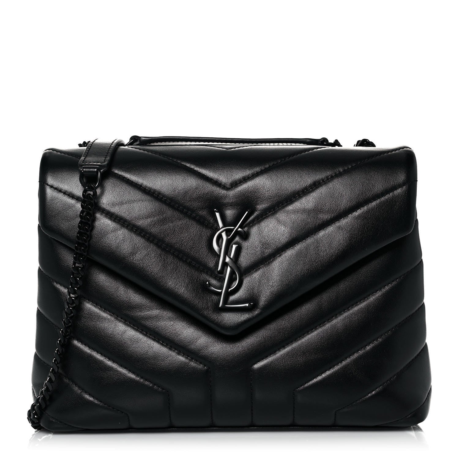 Saint Laurent Calfskin Y Quilted Monogram Small Loulou Chain Satchel Black 1 of 11