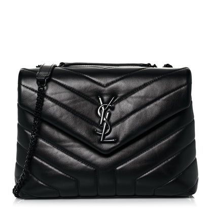 Saint Laurent Calfskin Y Quilted Monogram Small Loulou Chain Satchel Black 1 of 11