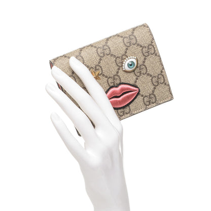 Gucci GG Supreme Monogram Face Embroidered Card Case Wallet Pink 2 of 6