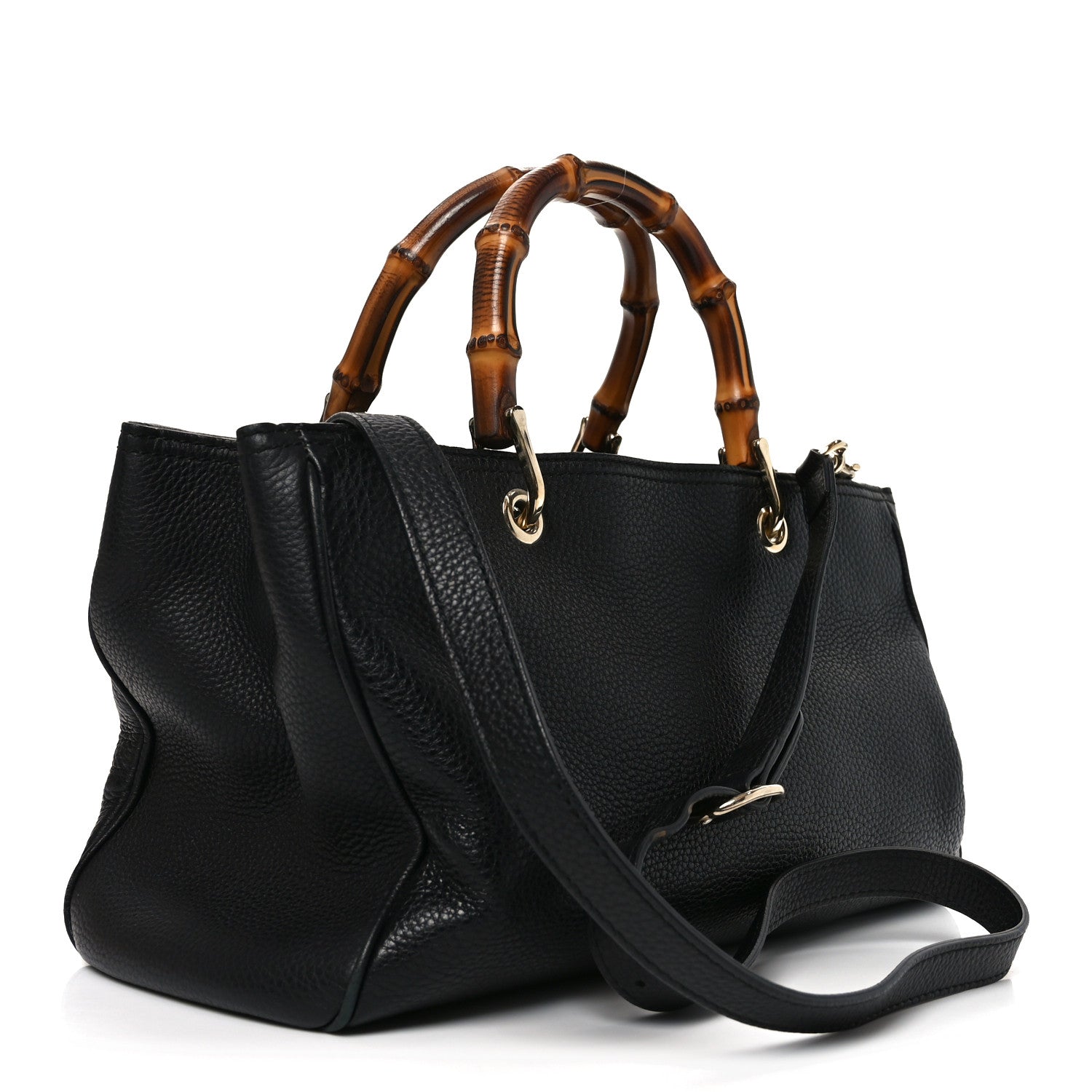 Gucci Pebbled Calfskin Medium Bamboo Shopper Tote Black 3 of 11