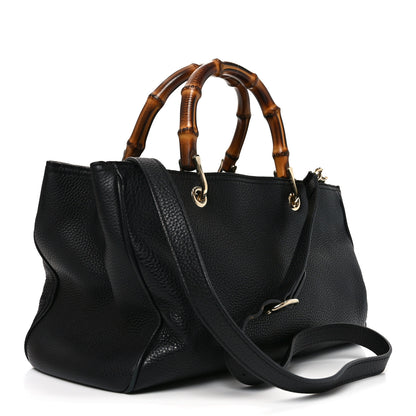 Gucci Pebbled Calfskin Medium Bamboo Shopper Tote Black 3 of 11