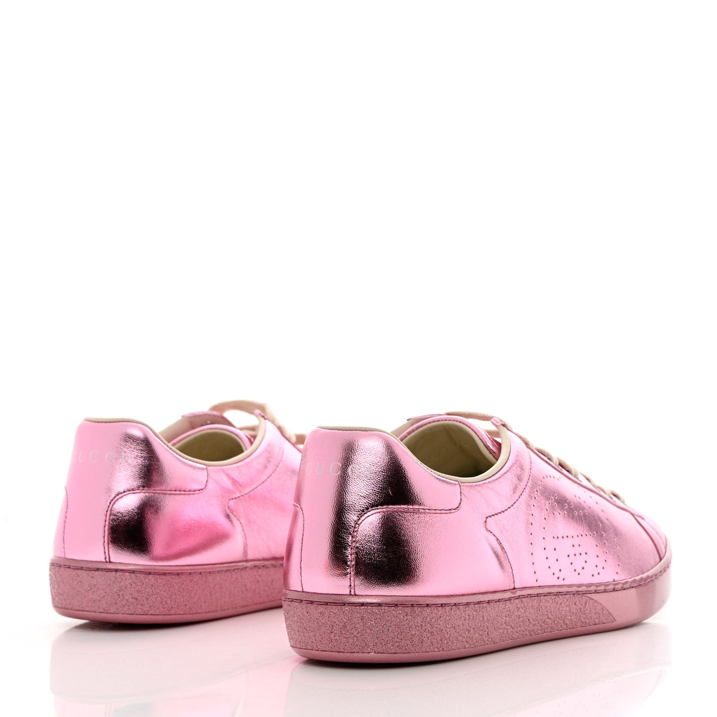 Metallic Nappa Interlocking G Perforated Womens Ace Sneakers 40 Rosa