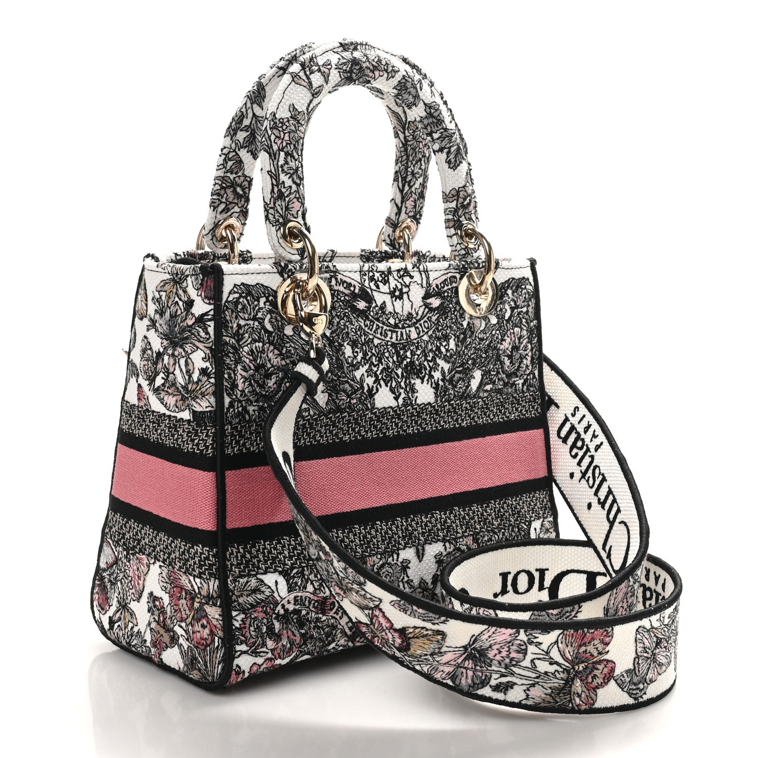 Christian Dior Canvas Embroidered Medium Butterfly Around The World Lady D-Lite White Pastel Pink 2 of 9