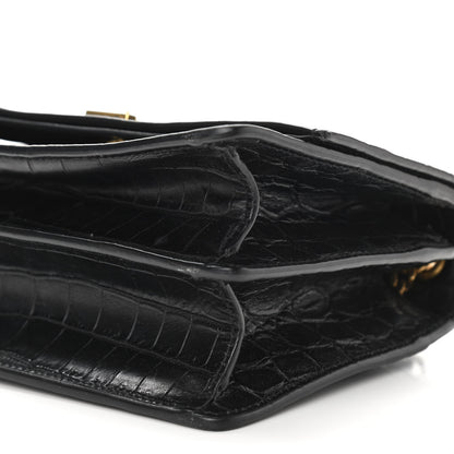 Saint Laurent Calfskin Crocodile Embossed Small Monogram Sunset Black 9 of 9