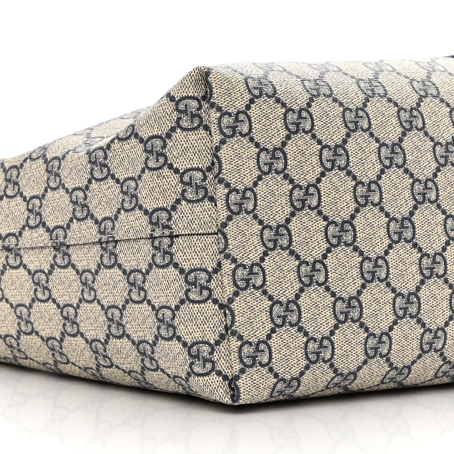 GG Supreme Monogram Textured Calfskin Web Medium Ophidia Shopping Tote Beige Blue