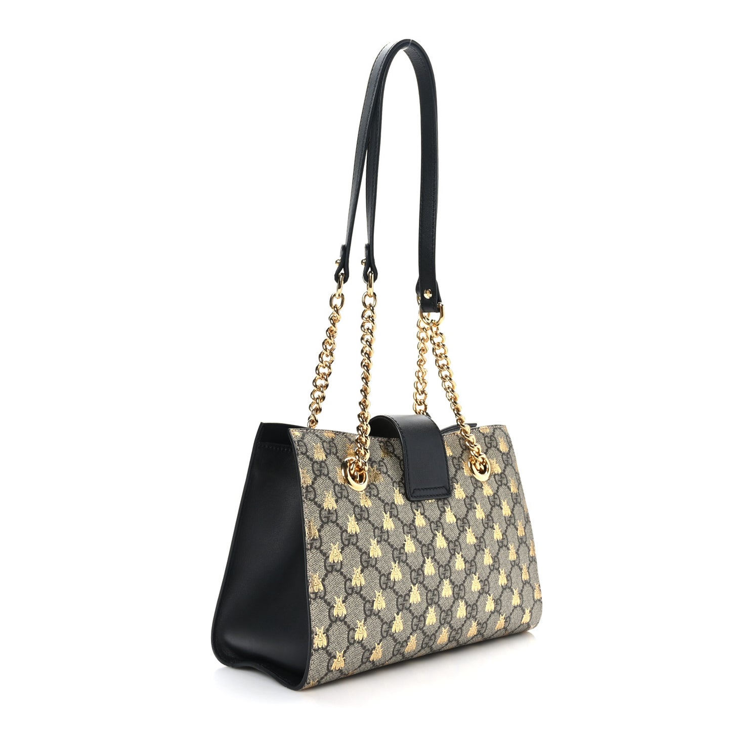 GG Supreme Monogram Bees Small Padlock Tote Beige Oro Black