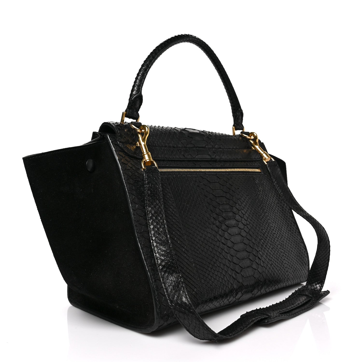 Celine Snakeskin Suede Small Trapeze Black 3 of 8