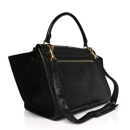 Celine Snakeskin Suede Small Trapeze Black 3 of 8
