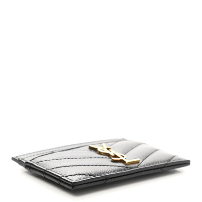 Saint Laurent Grain De Poudre Matelasse Chevron Monogram Credit Card Case Black 4 of 7