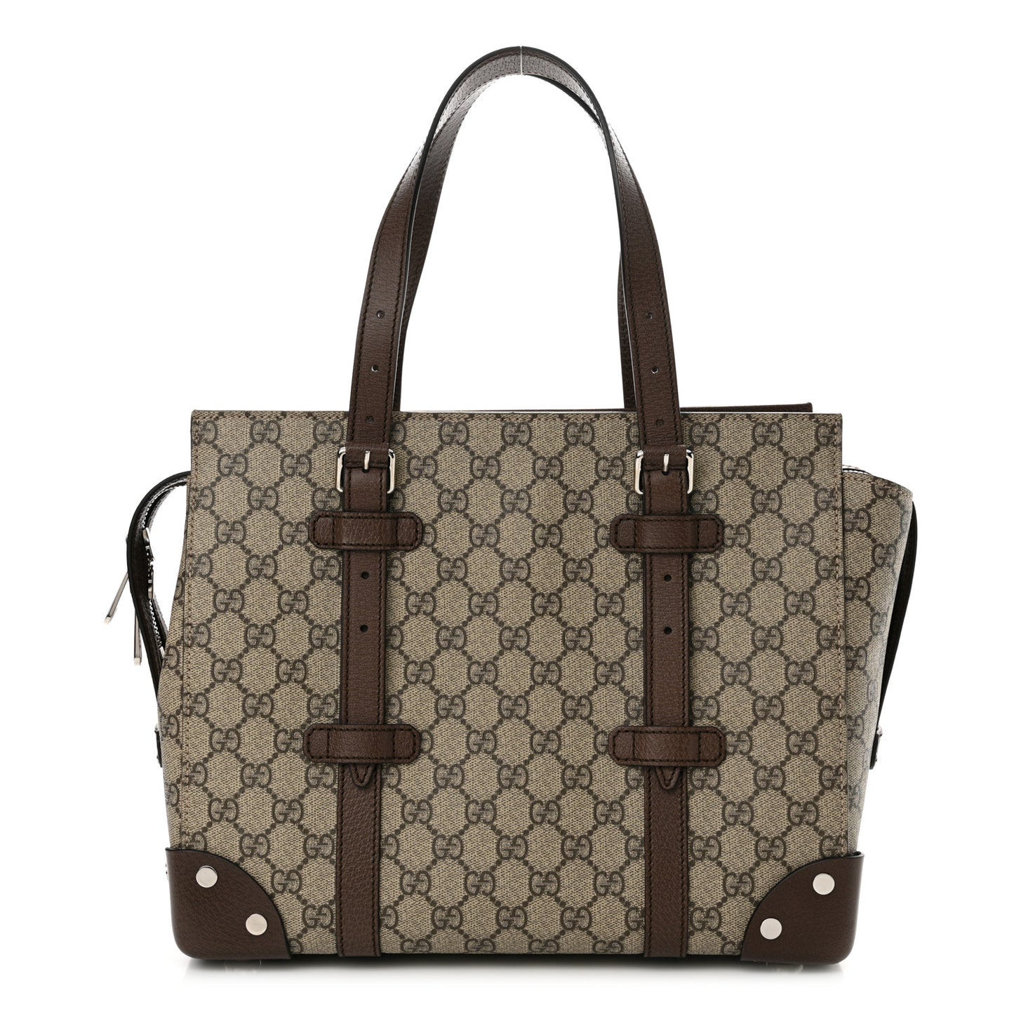 GG Supreme Monogram Textured Dollar Calfskin Small Detail Tote Beige Ebony New Acero