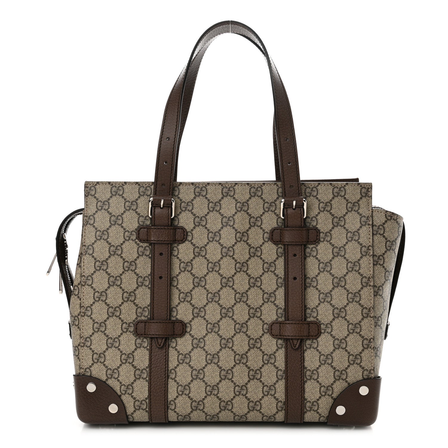 Gucci GG Supreme Monogram Textured Dollar Calfskin Small Detail Tote Beige Ebony New Acero 1 of 12