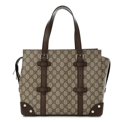 Gucci GG Supreme Monogram Textured Dollar Calfskin Small Detail Tote Beige Ebony New Acero 1 of 12