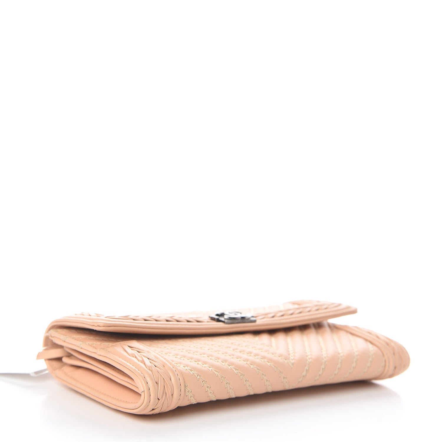 Chanel Calfskin Braided Chevron Boy Flap Wallet Beige 4 of 8
