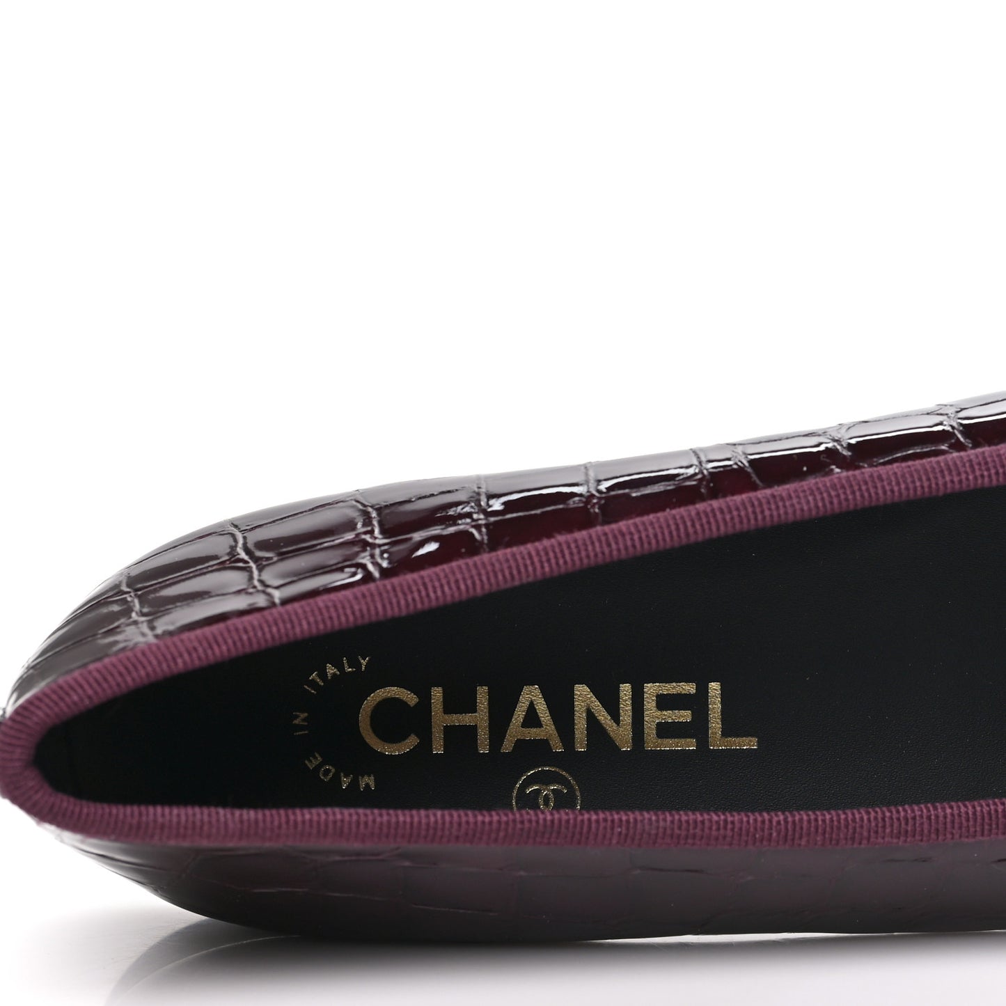 Patent Calfskin Crocodile Embossed Ballerina Flats 37 Dark Burgundy Black
