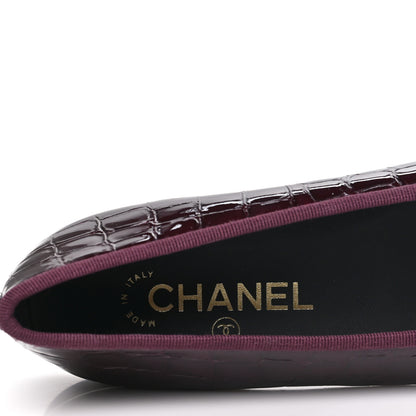 Chanel Patent Calfskin Crocodile Embossed Ballerina Flats 37 Dark Burgundy Black 8 of 9