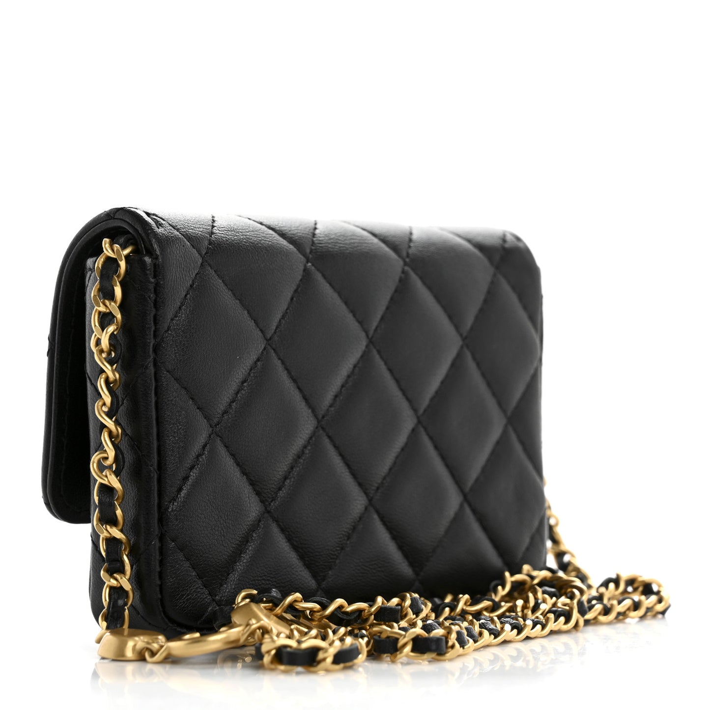 Lambskin Enamel Quilted Coco Hearts Clutch With Chain Black