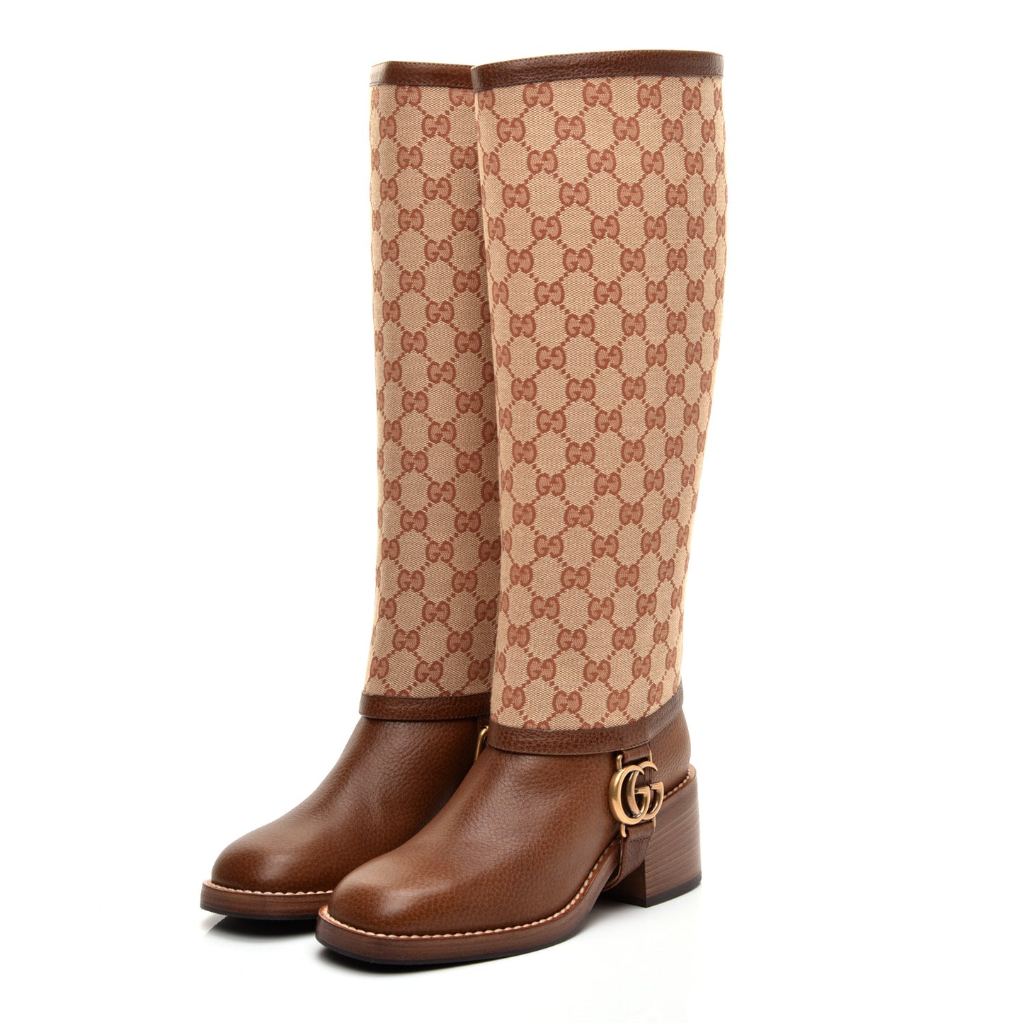 GG Monogram Calfskin Lola Tall Boots 36 Beige Ruggine Cuir
