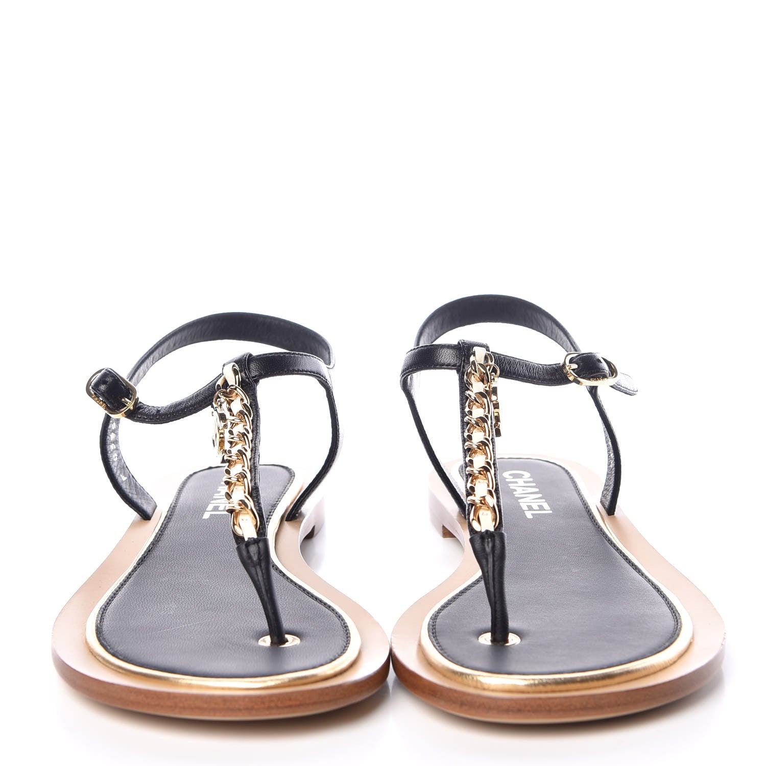 Chanel Lambskin Chain CC Thong Sandals 38.5 Black White 2 of 9