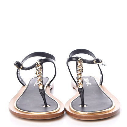 Chanel Lambskin Chain CC Thong Sandals 38.5 Black White 2 of 9
