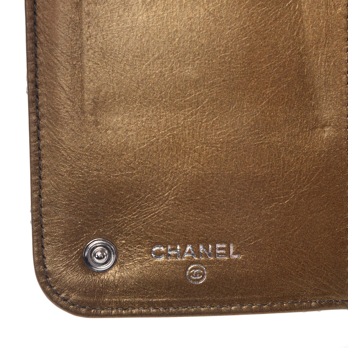 Metallic Aged Calfskin Quilted Paris New York PNY Wallet Dark Gold