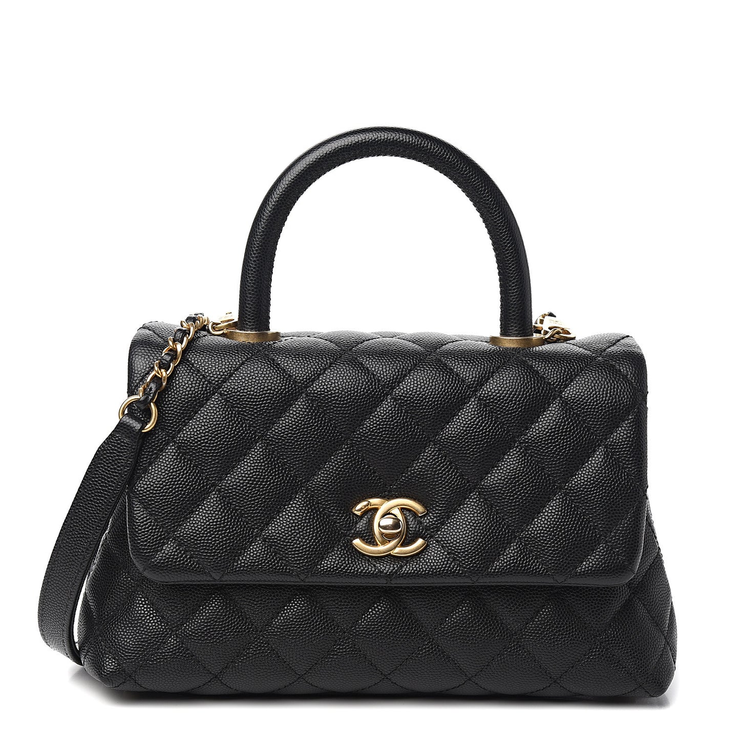 Caviar Quilted Mini Coco Handle Flap Black