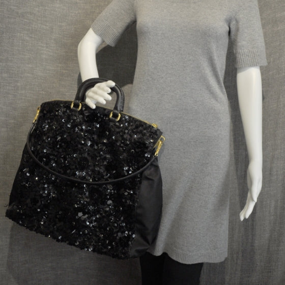 Prada Nylon Sequin Tote Black 2 of 2