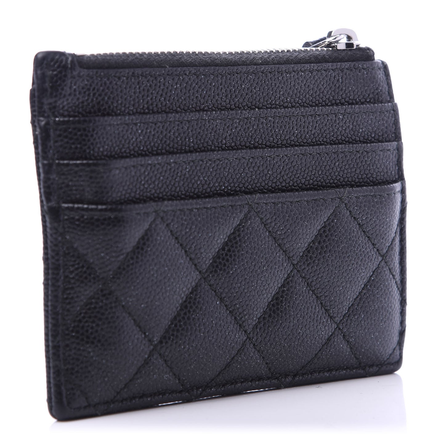 Iridescent Caviar Quilted CC Zip Card Holder Black