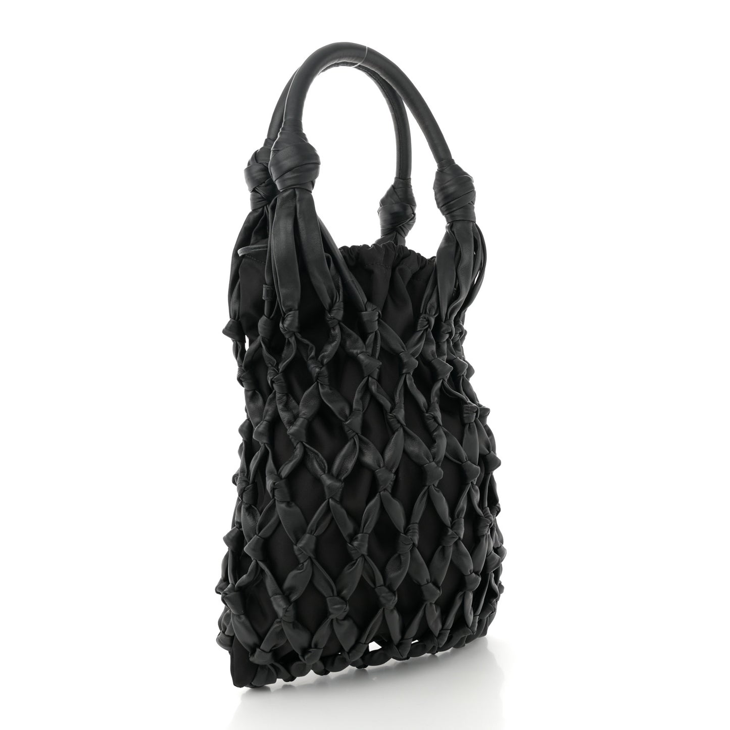 Nylon Calfskin Rete Top Handle Bag Black