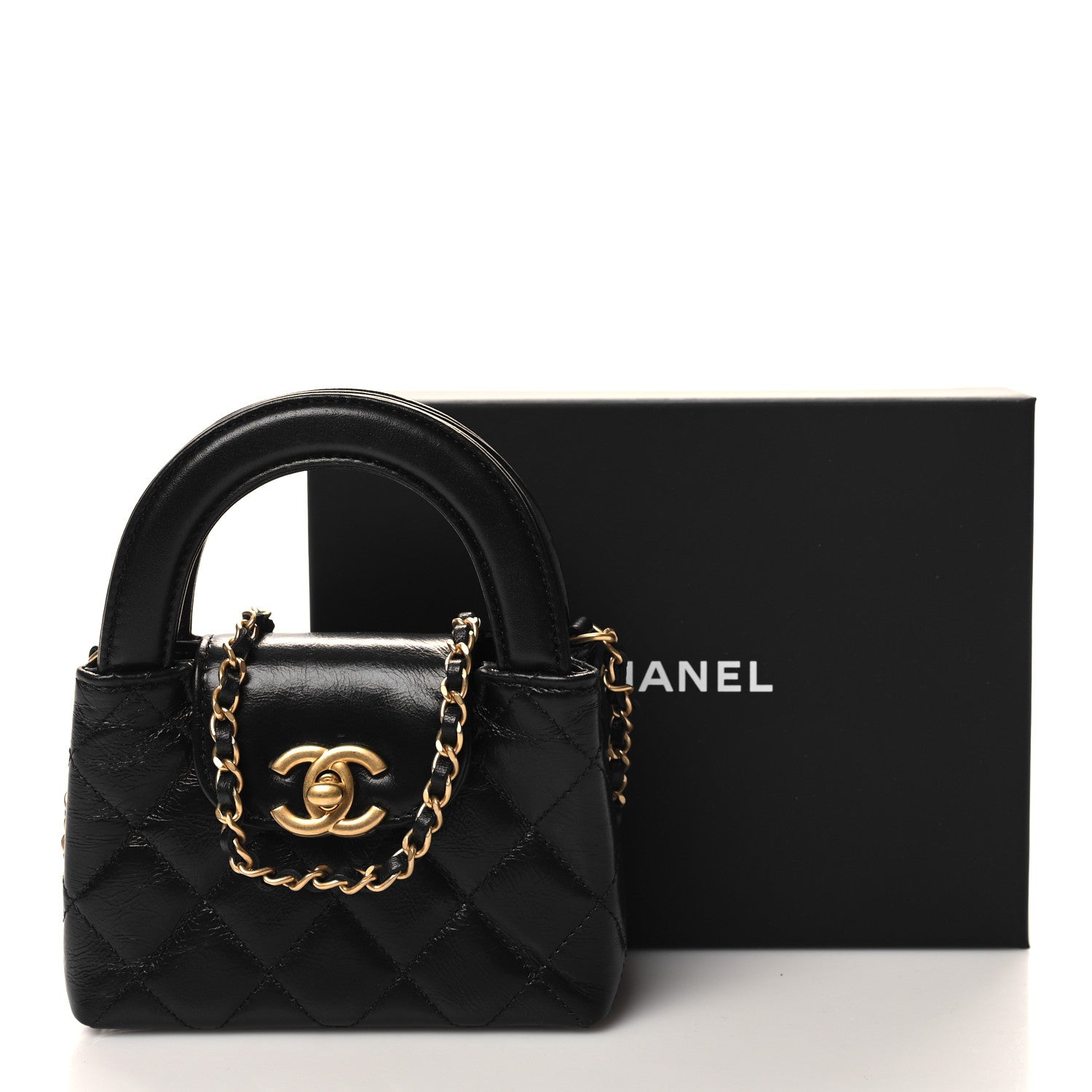 Chanel Shiny Aged Calfskin Quilted Mini Nano Kelly Shopper Black 11 of 11