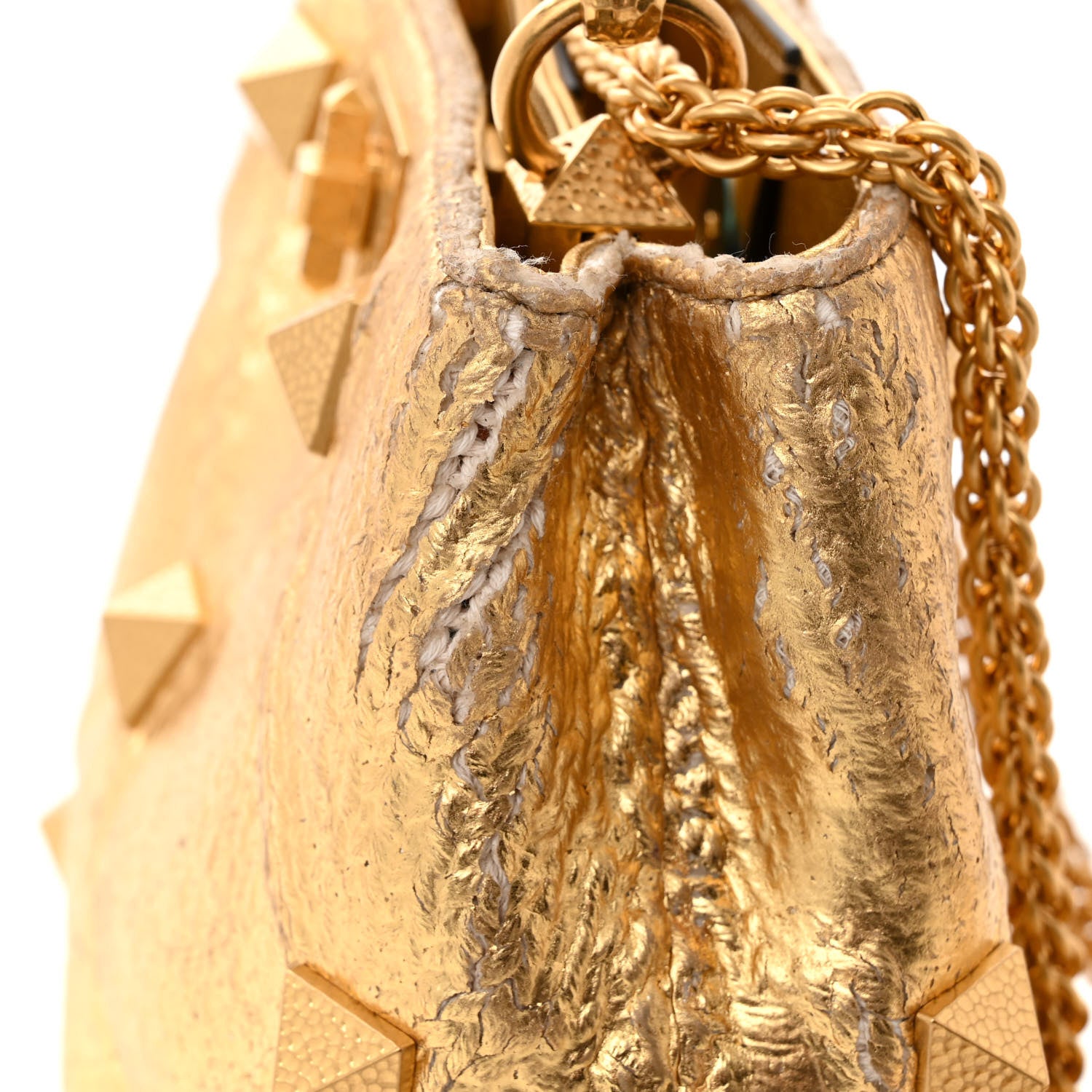 Valentino Garavani Tweed Metallic Small Roman Stud The Handle Bag Gold 12 of 12