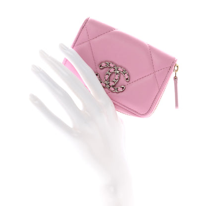 Chanel Lambskin Quilted Chanel 19 Zip Around Coin Purse Wallet Light Pink 2 of 9