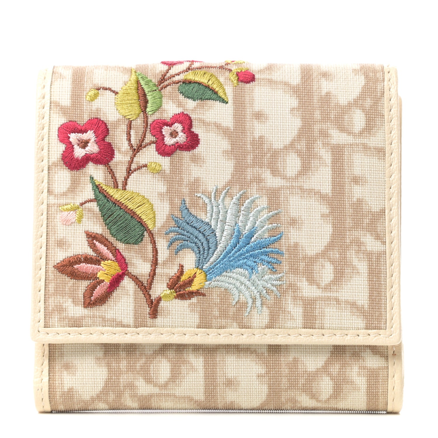 Christian Dior Monogram Vintage Flowers Compact Wallet Beige 1 of 7