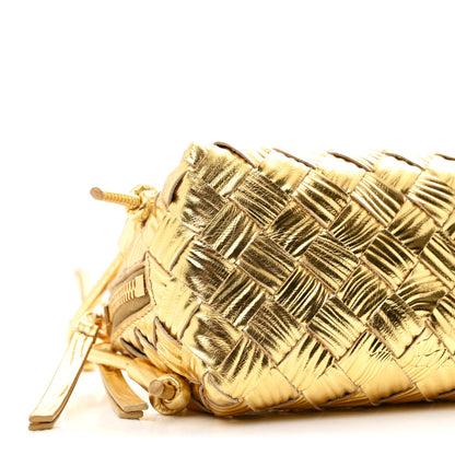 Bottega Veneta Laminated Calfskin Intrecciato Embossed Wood Effect Concert Pouch Gold 8 of 10